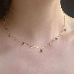 Gold Necklace with Green Accents A1440